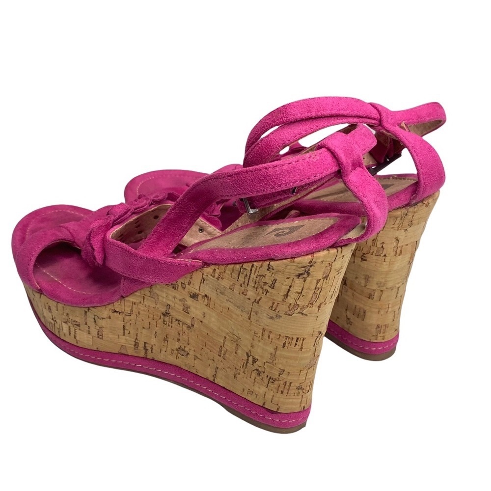 Vintage: Pierre Cardin ♚ Suede Floral Embellish Platform Wedge Sandals ♚ Magenta - Picture 6 of 16